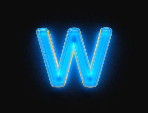 Blauw Geel Glanzend Neon Licht Gloed Helder Glas Gemaakt Lettertype — Stockfoto