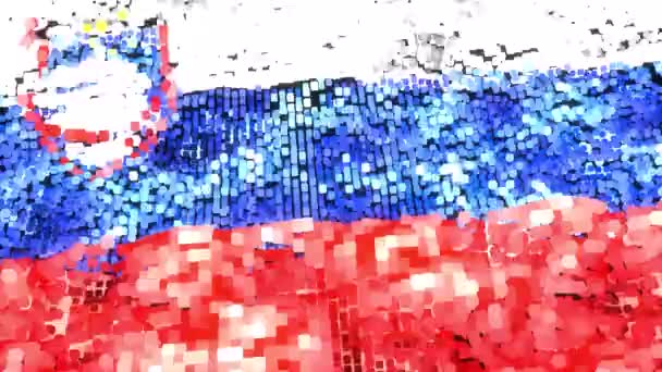 Muito Brilhante 60Fps Moderna Eslovénia Bandeira Pixels Brilhantes Acenando Abstrato — Vídeo de Stock