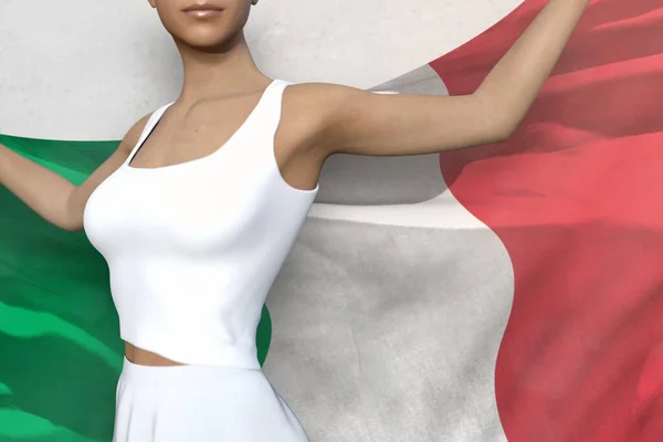 可愛い女性が白い背景にイタリア国旗を手に持っている 旗のコンセプト3Dイラスト — ストック写真