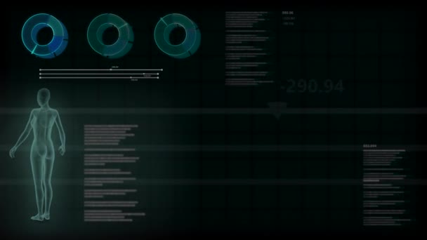 Anatomie Naadloze Looping Achtergrond Met Ray Vrouw Lichaam Digitale Effecten — Stockvideo