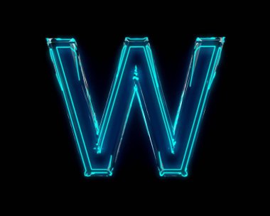 Mavi parlak parlak parlak parlak kristal yazı tipi - W harfi siyah karanlıkta izole edilmiş, sembollerin 3 boyutlu çizimi