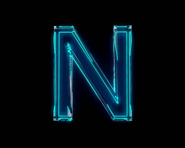 青の輝きネオンライトグロー反射透明アルファベット 文字N黒の暗い上に孤立し シンボルの3Dイラスト — ストック写真