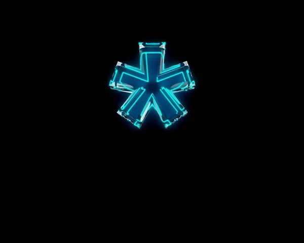 Modré Lesklé Neonové Světélko Křišťálového Skla Hvězdička Izolovaná Černé Tmě — Stock fotografie