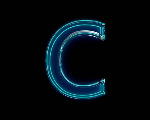 Blue Shine Neon Light Glassy Font Trasparente Lettera Isolata Nero — Foto Stock