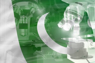 Pakistan bilim gelişimi kavramsal geçmişi - bayraktaki mikroskop. Biyoloji veya klinik tıp araştırması, nesnenin 3 boyutlu çizimi