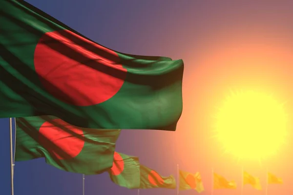 Wunderbar Viele Bangladesch Flaggen Bei Sonnenuntergang Diagonal Platziert Mit Weichem — Stockfoto