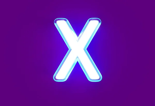 白い光沢のあるネオンライトブルーの輝きアルファベット 文字Xは紫 シンボルの3Dイラストに孤立 — ストック写真