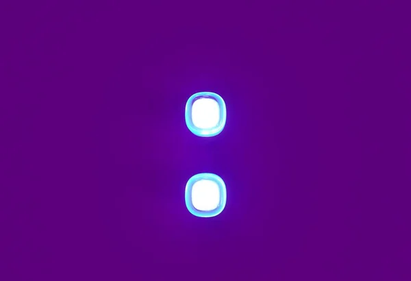 White glossy neon light blue glow alphabet - colon isolated on purple background, 3D illustration of symbols