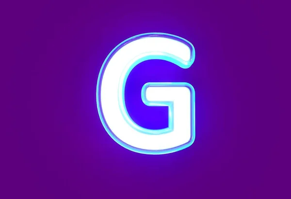 ホワイト シャインネオン ライト ブルー グロー アルファベット 手紙G紫の背景に孤立し シンボルの3Dイラスト — ストック写真