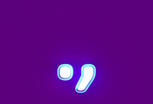 White polished neon light blue glow alphabet - period (full stop) and comma isolated on purple background, 3D illustration of symbols