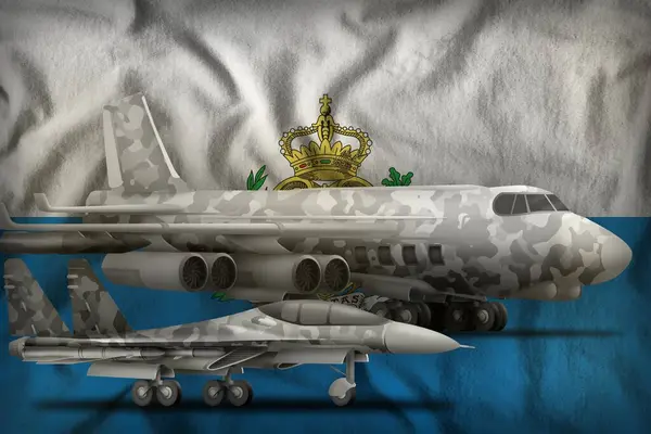 在圣马力诺国旗背景上有灰色伪装的空军 圣马力诺空军概念 3D说明 — 图库照片