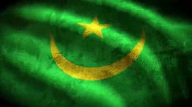 60FPS koyu grunge Mauritania bayrağı pejmürde kumaş dokusu dalgalanması, UHD 4k 3d kusursuz döngü animasyonu