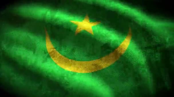60Fps Mörk Grunge Mauretanien Flagga Med Shabby Tyg Textur Viftar — Stockvideo