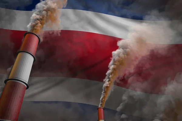 哥斯达黎加的污染防治概念 两个大工业烟囱的工业三维图解 其背景为国旗下的浓烟 — 图库照片