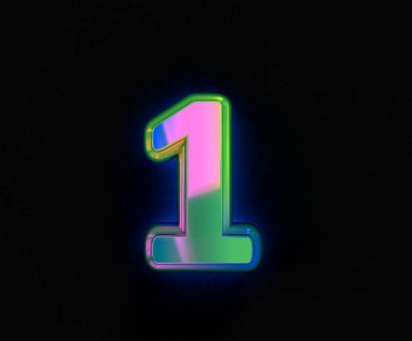 Renkli dikroik yazı tipi - Gri üzerine izole edilmiş bir numara, sembollerin üç boyutlu çizimi