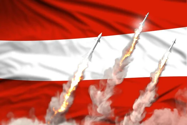 Nowoczesna Koncepcja Strategicznych Sił Rakietowych Tle Tkaniny Flagowej Austriacki Atak — Zdjęcie stockowe