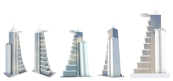 Renders Fictional Design Tall Buildings Helipad Roof Cloudy Sky Reflection — Stock Photo, Image