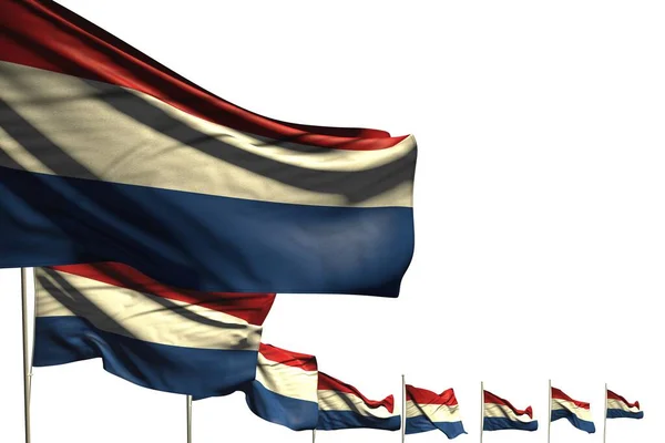 Ωραίο Πολλές Σημαίες Της Ολλανδίας Τοποθετούνται Διαγώνια Απομονώνονται Λευκό Χώρο — Φωτογραφία Αρχείου