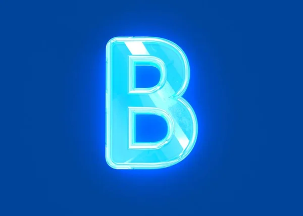 Blaues Glänzendes Neonlicht Reflektierende Transparente Schrift Buchstabe Isoliert Auf Dunkelblauem — Stockfoto