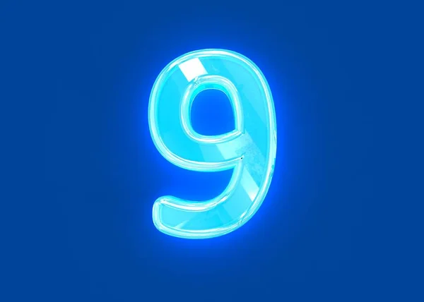 Alfabeto Cristal Vítreo Luz Néon Polido Azul Número Isolado Fundo — Fotografia de Stock
