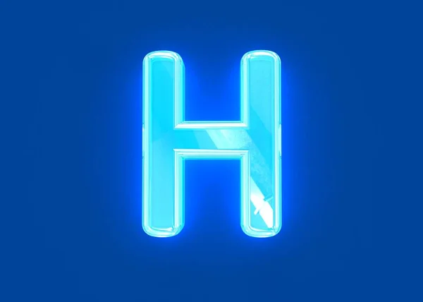 ブルー研磨されたネオンライト反射透明フォント 文字Hは濃い青の背景に隔離され シンボルの3Dイラスト — ストック写真