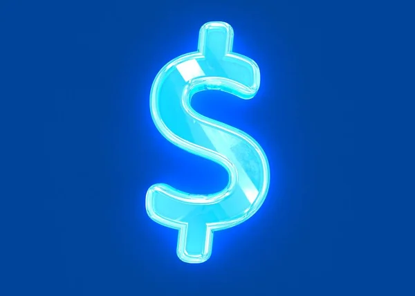 Blue Polished Neon Light Reflective Transparent Font Dollar Peso Sign — Stock Photo, Image