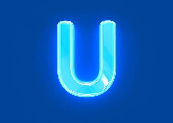Blu Brillante Neon Luce Riflettente Cristallo Font Lettera Isolata Sfondo — Foto Stock