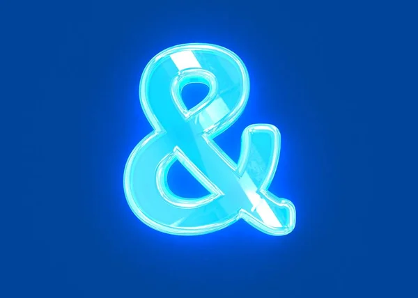 Luminosité Bleue Néon Verre Clair Fait Police Cristal Ampersand Isolé — Photo