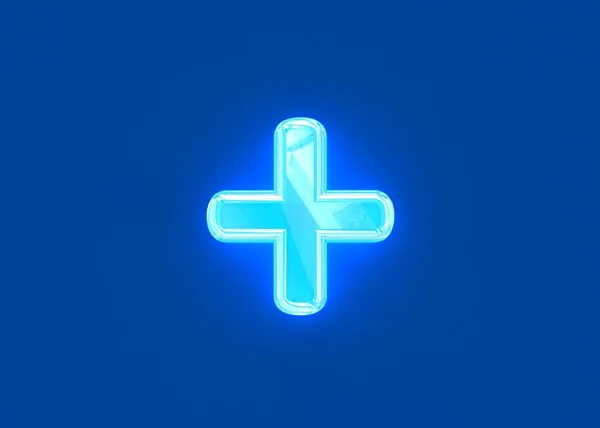 Blue Shine Neon Light Glass Made Clear Alphabet Isolated Dark — Stok Foto