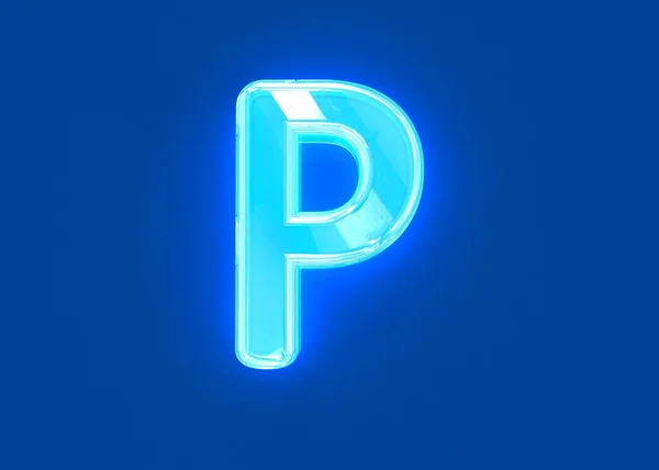 Blue Shine Neon Light Reflective Clear Font Letter Isolated Dark — Stock Photo, Image