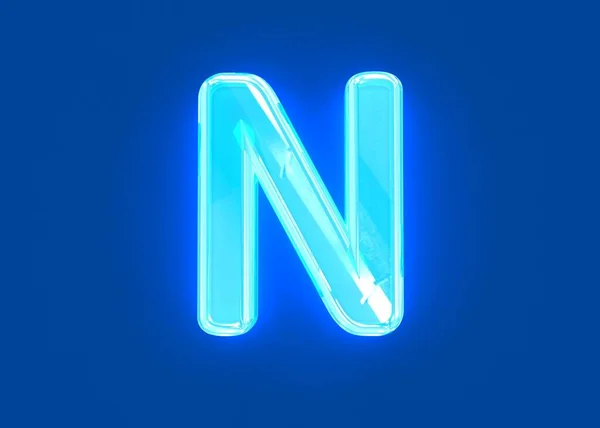 Modré Lesklé Neonové Světlo Skleněné Křišťálové Písmo Písmeno Izolované Tmavě — Stock fotografie