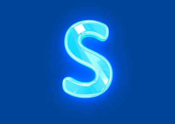 Blu Lucido Neon Vetro Chiaro Font Lettera Isolata Sfondo Blu — Foto Stock