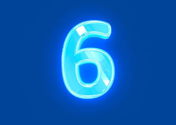 Blue Glossy Neon Light Glassy Crystal Font Numero Isolato Blu — Foto Stock