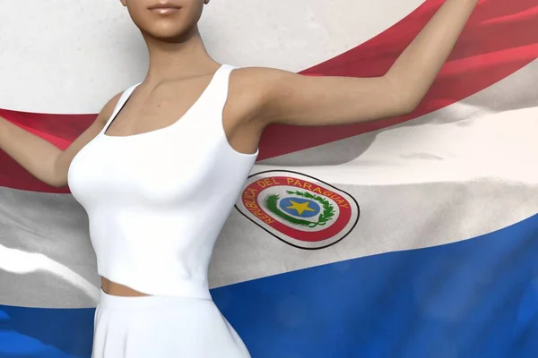 Ładna Pani Jest Trzymając Flagę Paragwaju Jej Rękach Nią Białym — Zdjęcie stockowe