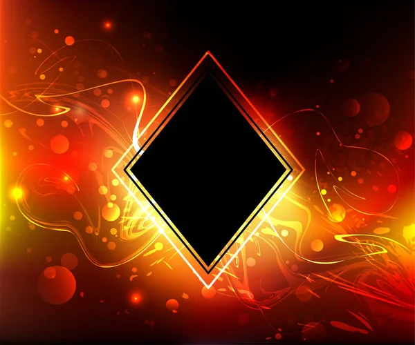 Black Rhombus Banner Fiery Red Background Bright Sparks Fiery Background — Stock Vector