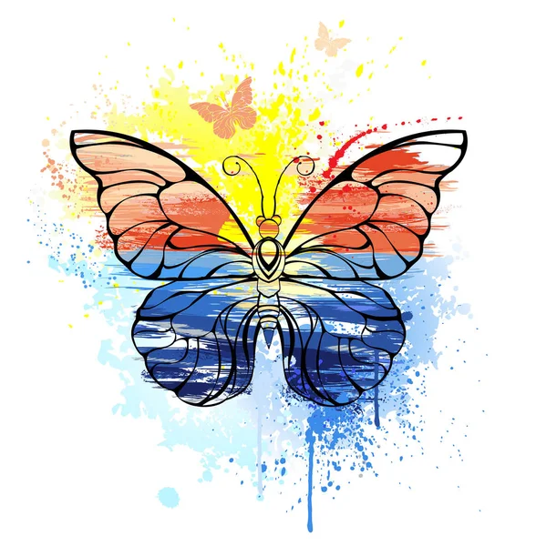 Farfalla Contorno Dipinta Con Vernice Brillante Mare Tramonto Idea Insolita — Vettoriale Stock