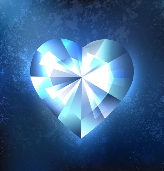 Poligonal Corazón Azul Transparente Brillante Hielo Sobre Fondo Azul Oscuro — Vector de stock