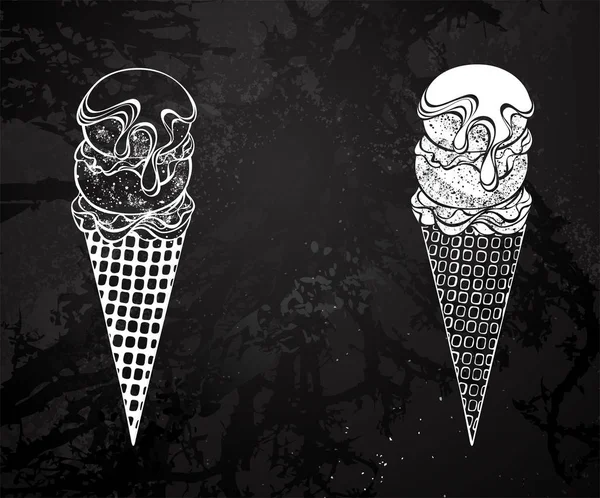 Δύο Παγωτό Ένα Κέρατο Κωνική Βάφλα Δύο Μπάλες Πασπαλίζονται Σιρόπι Royalty Free Εικονογραφήσεις Αρχείου