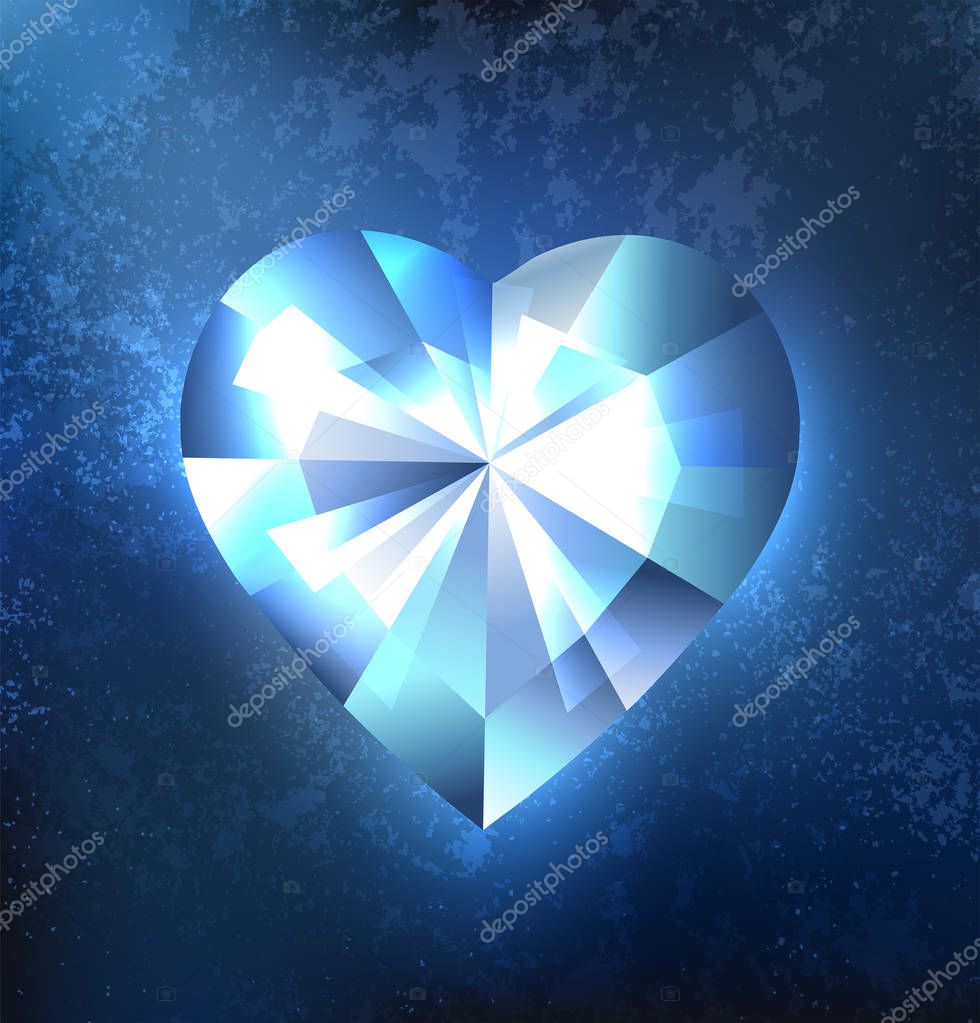 Polygonal heart blue, transparent, glistening ice on a dark blue background. Ice design