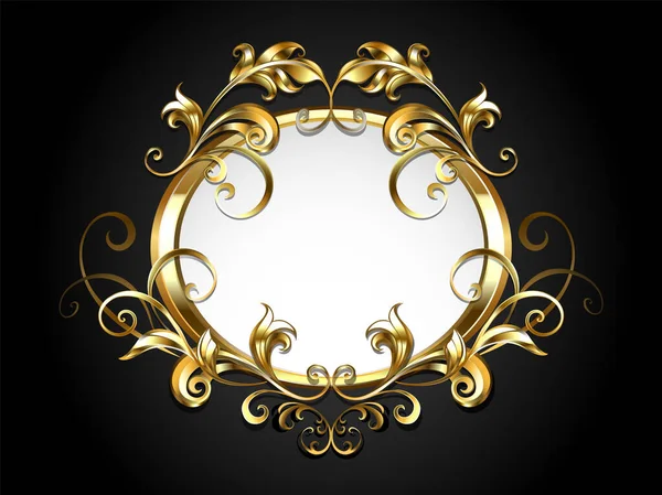 Golden Oval Banner Decorated Antique Volumetric Patterned Gold Frame Scroll — Stock Vector