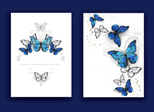 Σχεδιασμός Broschury Μπλε Πεταλούδες Morpho Λευκό Φόντο Μορφο Σχεδιασμός Μπλε — Διανυσματικό Αρχείο