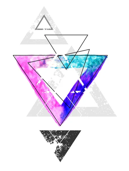 Σύνθεση Γεωμετρικών Σχημάτων Τρίγωνο Ζωγραφισμένο Έντονο Ακουαρέλα Λευκό Φόντο Ζωγραφική — Φωτογραφία Αρχείου