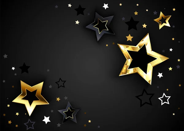 Fondo Gris Oscuro Con Oro Estrellas Volumétricas Viernes Negro — Vector de stock