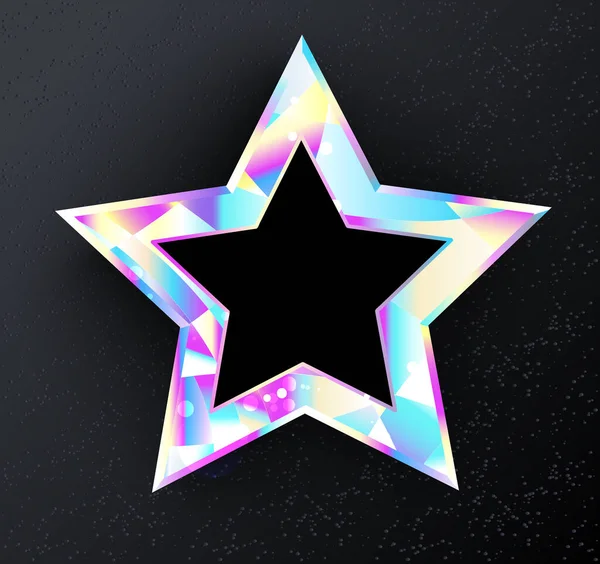 Étoile Brillante Scintillante Une Feuille Holographique Sur Fond Noir Étoile — Image vectorielle