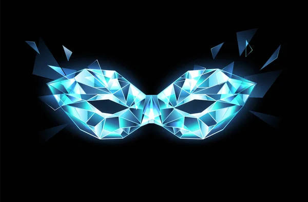 Polygonale Maske Aus Blauem Transparentem Glitzerndem Eis Auf Schwarzem Hintergrund — Stockvektor