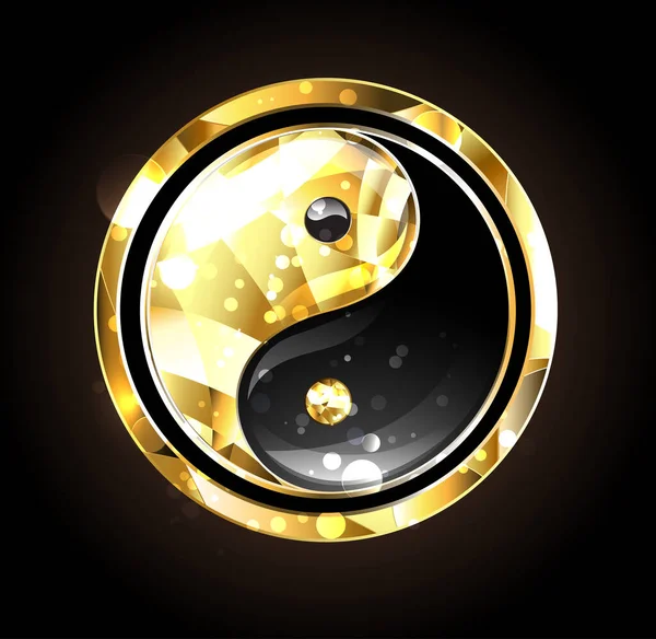 Joyas Oro Negro Yin Yang Símbolo Sobre Fondo Negro Yin — Archivo Imágenes Vectoriales