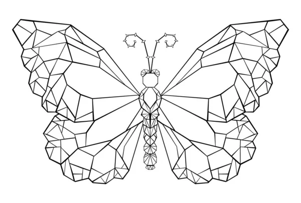 多角形蝴蝶王在白色背景上以黑色的轮廓描绘 蝴蝶王座 多边形图形 — 图库矢量图片