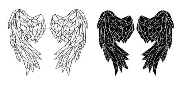 两对多边形 等高线 折叠的黑色翅膀 白色背景 — 图库矢量图片