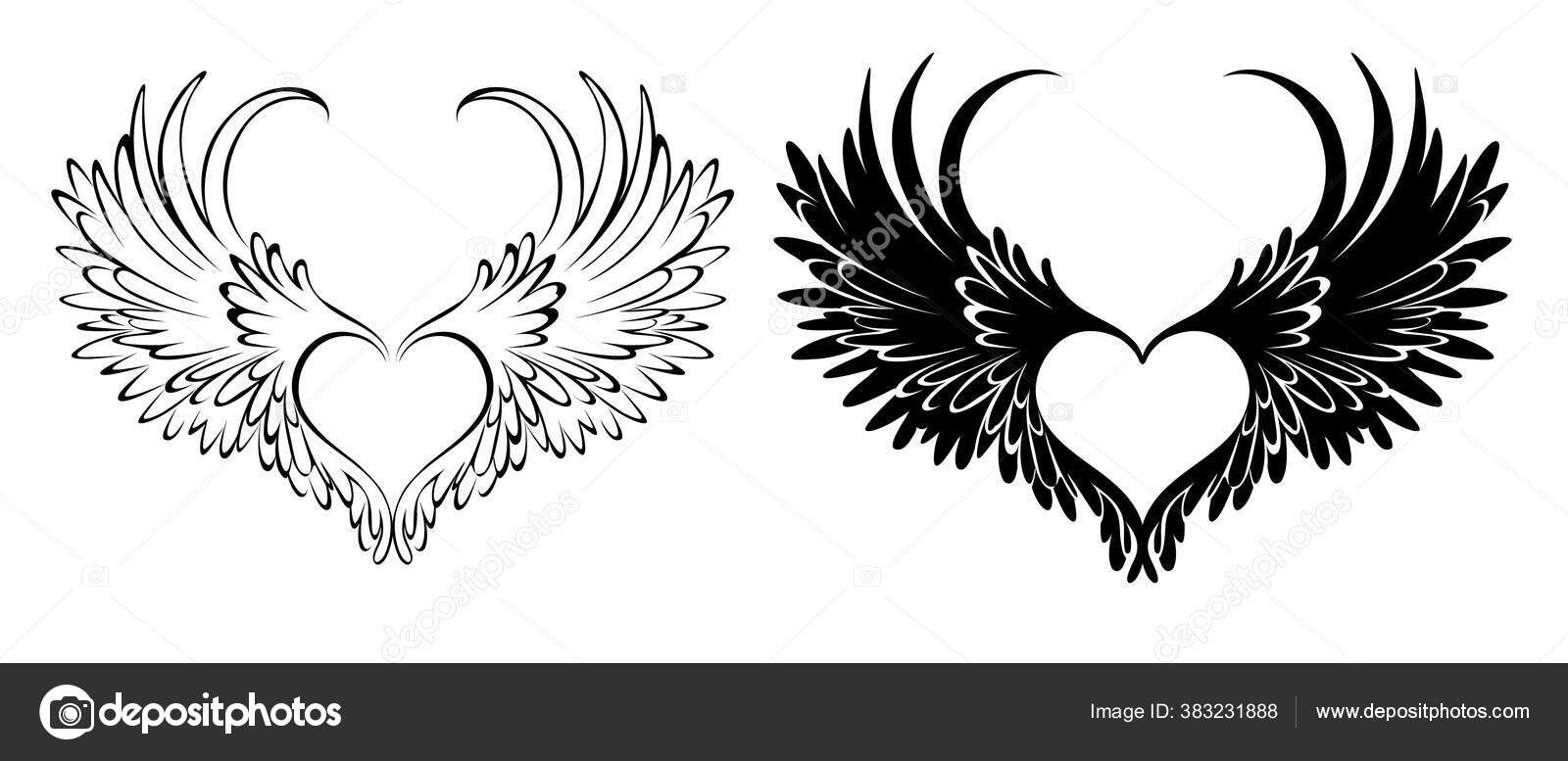 Image vectorielle Deux Artistiquement Dessinés Dans Style Tatouage Coeurs D' ange Avec Des par ©blackmoon979 - 383231888, image size:1600x777