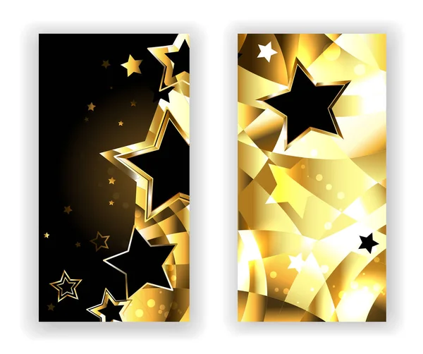 Two Banners Gold Stars Golden Texture Design Gold Stars — Stock Vector